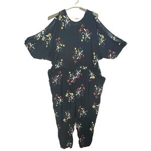 River Island Jump Suit Size US 20 UK 24 Bare Back 3/4 Slit Sleeve Black Floral